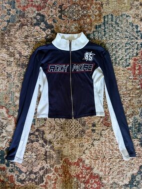 Rock More Navy and White Zip-Front Athletic Jacket